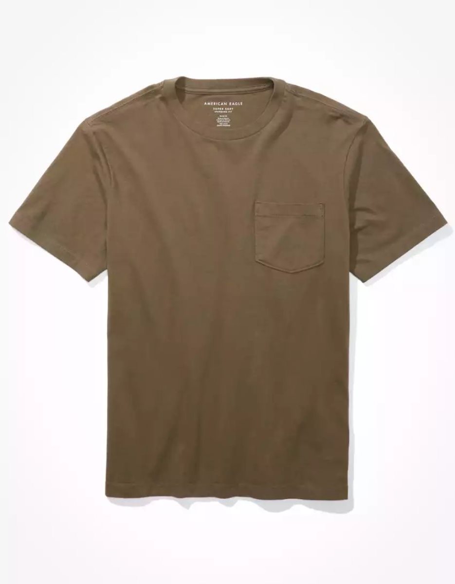 T Shirts American Eagle AE Super Soft Legend Pocket Vert Olive Homme | VUG-33160960